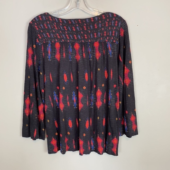 Lucky Brand Womens Aztec Print Balloon Hem Top Size Small Button Detail Artsy - Picture 3 of 10